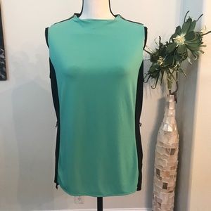 Mint and black color block top w/zipper shoulder